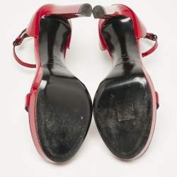 Saint Laurent Red Patent Leather Jane Ankle Strap Sandals Size 38
