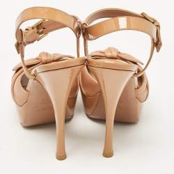 Pre Owned Saint Laurent Brown Patent Leather Ankle Strap Sandals Size 38.5