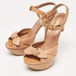 Pre Owned Saint Laurent Brown Patent Leather Ankle Strap Sandals Size 38.5