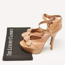 Pre Owned Saint Laurent Brown Patent Leather Ankle Strap Sandals Size 38.5