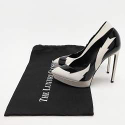 Saint Laurent Paris White/Black Leather and Patent Leather Janis Pumps Size 35.5