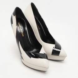 Saint Laurent Paris White/Black Leather and Patent Leather Janis Pumps Size 35.5