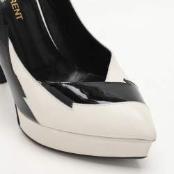 Saint Laurent Paris White/Black Leather and Patent Leather Janis Pumps Size 35.5