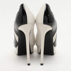 Saint Laurent Paris White/Black Leather and Patent Leather Janis Pumps Size 35.5