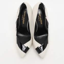 Saint Laurent Paris White/Black Leather and Patent Leather Janis Pumps Size 35.5