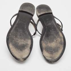 Saint Laurent Black Croc Embossed Leather Cassandra Flat Sandals Size 39