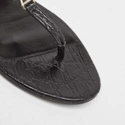 Saint Laurent Black Croc Embossed Leather Cassandra Flat Sandals Size 39