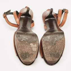 Saint Laurent Brown Leather Ankle Strap Sandals Size 38