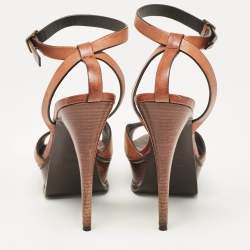Saint Laurent Brown Leather Ankle Strap Sandals Size 38