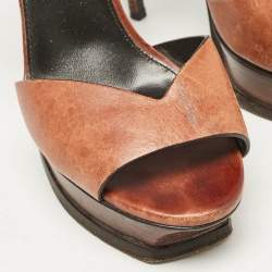 Saint Laurent Brown Leather Ankle Strap Sandals Size 38