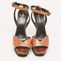 Saint Laurent Brown Leather Ankle Strap Sandals Size 38