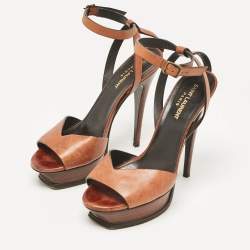 Saint Laurent Brown Leather Ankle Strap Sandals Size 38