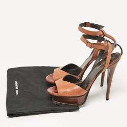 Saint Laurent Brown Leather Ankle Strap Sandals Size 38