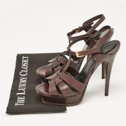 Saint Laurent Dark Burgundy Leather Tribute Platform Sandals Size 39