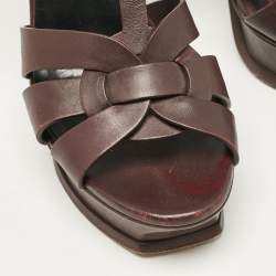 Saint Laurent Dark Burgundy Leather Tribute Platform Sandals Size 39