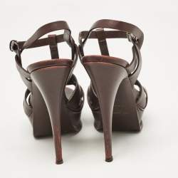 Saint Laurent Dark Burgundy Leather Tribute Platform Sandals Size 39