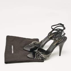 Pre Owned Saint Laurent Black Snakeskin Leather Ankle Strap Sandals Size 38