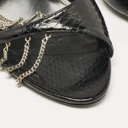 Pre Owned Saint Laurent Black Snakeskin Leather Ankle Strap Sandals Size 38