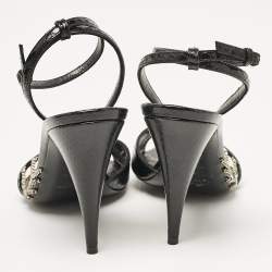 Pre Owned Saint Laurent Black Snakeskin Leather Ankle Strap Sandals Size 38