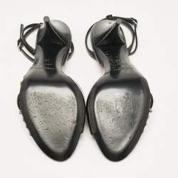 Pre Owned Saint Laurent Black Snakeskin Leather Ankle Strap Sandals Size 38