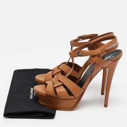 Saint Laurent Brown Leather Tribute Sandals Size 40