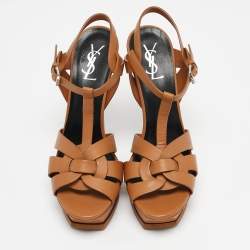 Saint Laurent Brown Leather Tribute Sandals Size 40