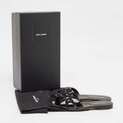 Pre Owned Saint Laurent Black Patent Leather Tribute Flat Slides Size 36
