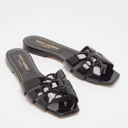 Pre Owned Saint Laurent Black Patent Leather Tribute Flat Slides Size 36
