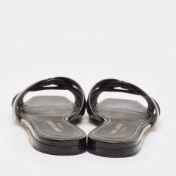 Pre Owned Saint Laurent Black Patent Leather Tribute Flat Slides Size 36