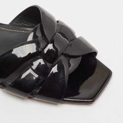 Pre Owned Saint Laurent Black Patent Leather Tribute Flat Slides Size 36