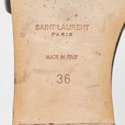 Pre Owned Saint Laurent Black Patent Leather Tribute Flat Slides Size 36