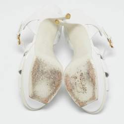 Pre Owned Saint Laurent White Lizard Embossed Leather Tribute Platform Sandals Size 37