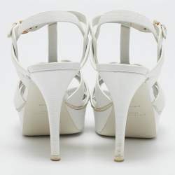 Pre Owned Saint Laurent White Lizard Embossed Leather Tribute Platform Sandals Size 37