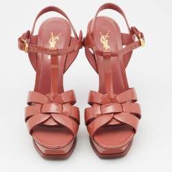 Saint Laurent Pink Patent Leather Tribute  Sandals Size 37.5
