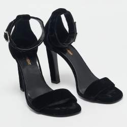 Pre Owned Saint Laurent Black Velvet Grace Sandals Size 38
