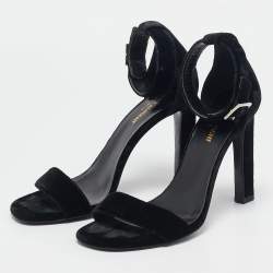 Pre Owned Saint Laurent Black Velvet Grace Sandals Size 38