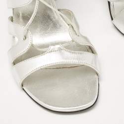 Saint Laurent Silver Leather Babes Lace Up Sandals Size 38