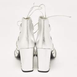 Saint Laurent Silver Leather Babes Lace Up Sandals Size 38