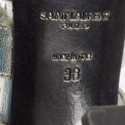 Saint Laurent Silver Leather Babes Lace Up Sandals Size 38