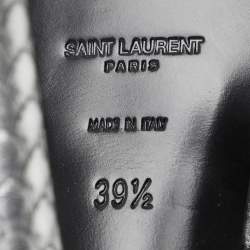 مملوكة مسبقًا Saint Laurent Paris Silver Python Embossed Leather Tribute Platform Sandals Size 38.5