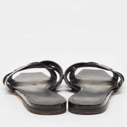 Pre Owned Saint Laurent Black Patent Leather Tribute Flat Slides Size 38