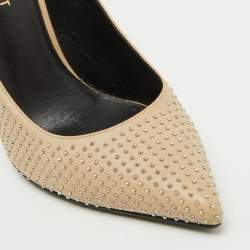 Saint Laurent Beige Leather Studded Pointed Toe Pumps Size 38.5