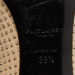 Saint Laurent Beige Leather Studded Pointed Toe Pumps Size 38.5