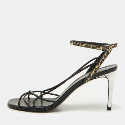 Saint Laurent Black Leather Ankle Strap Sandals Size 39