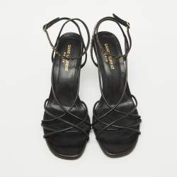 Saint Laurent Black Leather Ankle Strap Sandals Size 39