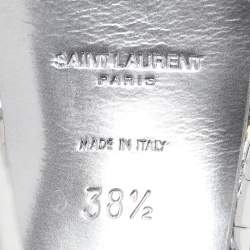 مملوكة مسبقًا Saint Laurent Silver Croc Embossed Leather Tribute Platform Sandals Size 38.5