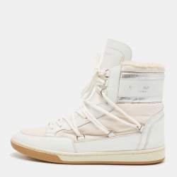 Saint Laurent White/Silver Leather and Nylon Ski High Top Sneakers Size 39.5
