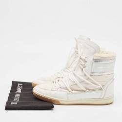 Saint Laurent White/Silver Leather and Nylon Ski High Top Sneakers Size 39.5