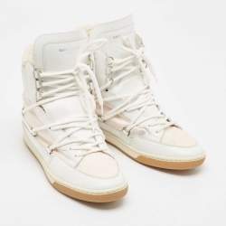 Saint Laurent White/Silver Leather and Nylon Ski High Top Sneakers Size 39.5