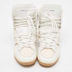Saint Laurent White/Silver Leather and Nylon Ski High Top Sneakers Size 39.5
